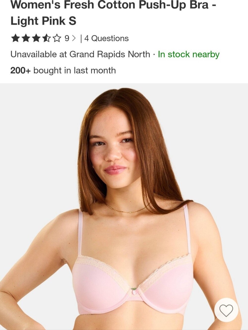 Fruit of the Loom Light Pink Cotton Push-Up Bra - Women's